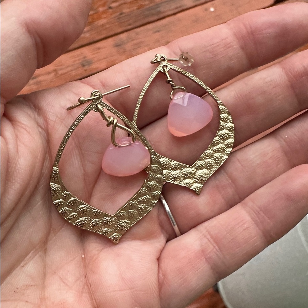Elegant Gold and Pink Teardrop Earrings